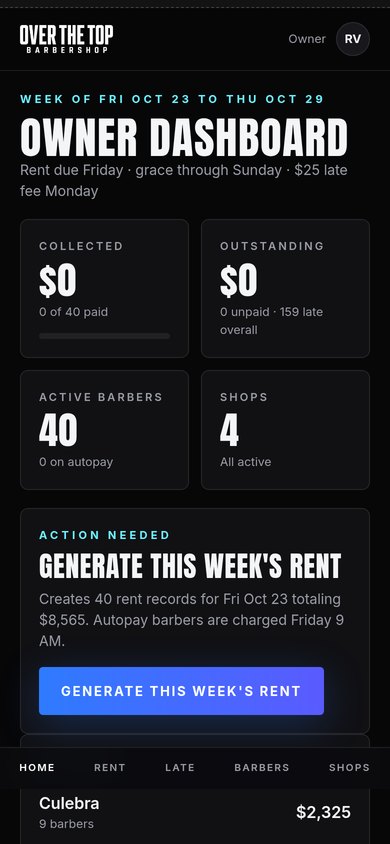 OTT Barbershop rent app on mobile