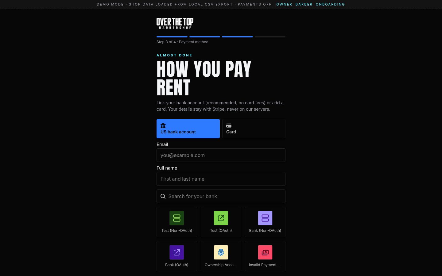 OTT Barbershop rent app screen