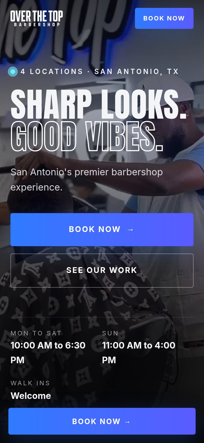 OTT Barbershop website on mobile